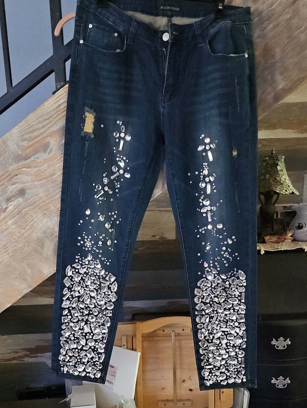 Boston Proper Dark Blue Jeweled Skinny Jeans